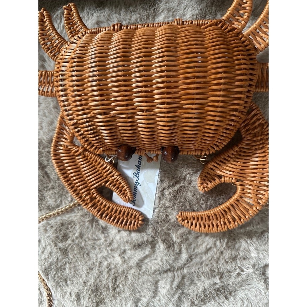 Tommy Bahama Woven Wicker Crab Crossbody Bag Tan Novelty Purse New - Picture 4 of 10